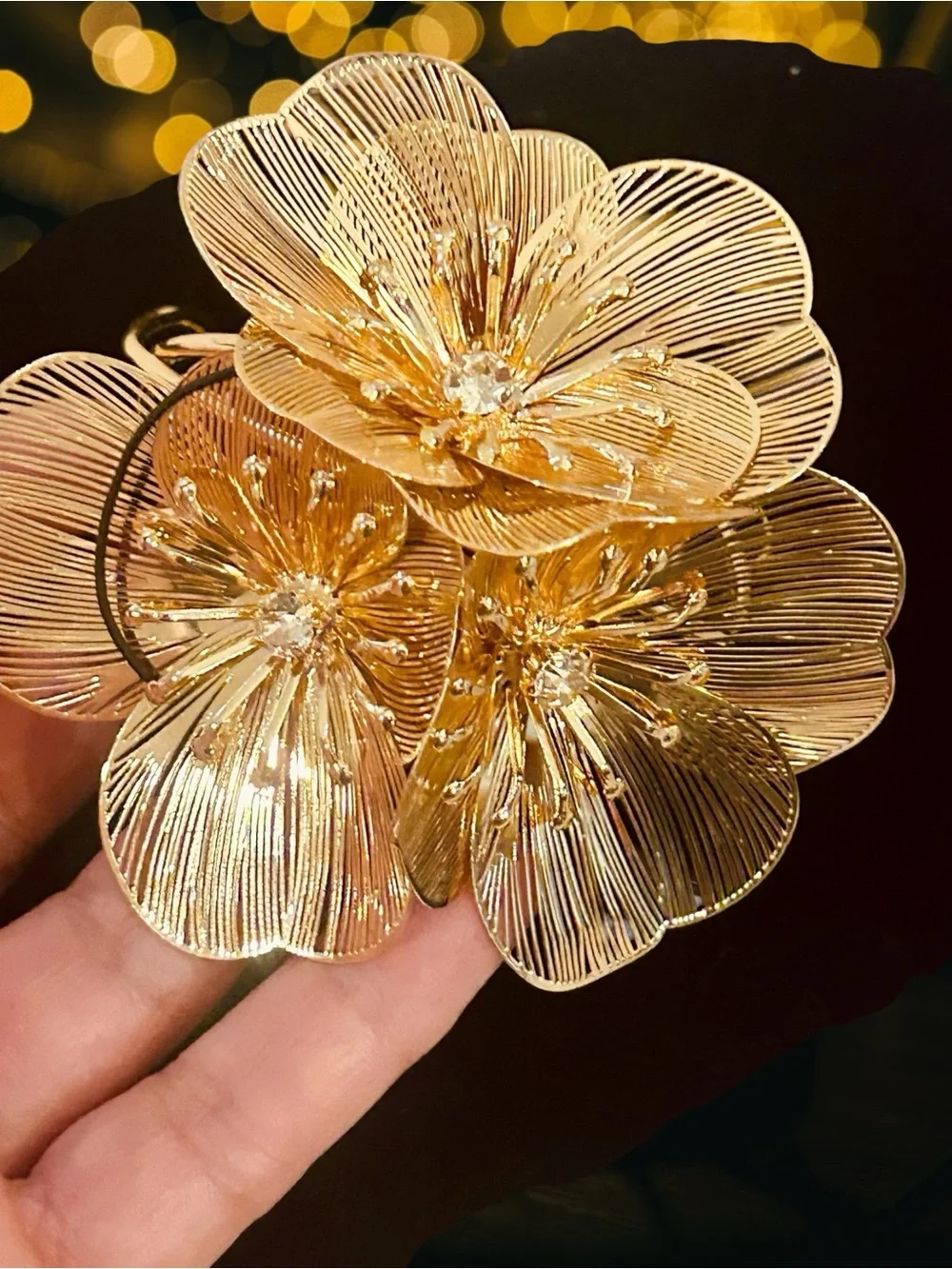 House of Harlow 1960 Gold Tone 3 Flower Cuff Bracelet with Crystals NWT